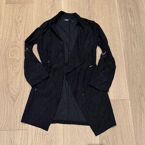 Zara Black Lightweight Open-Front Trench Coat